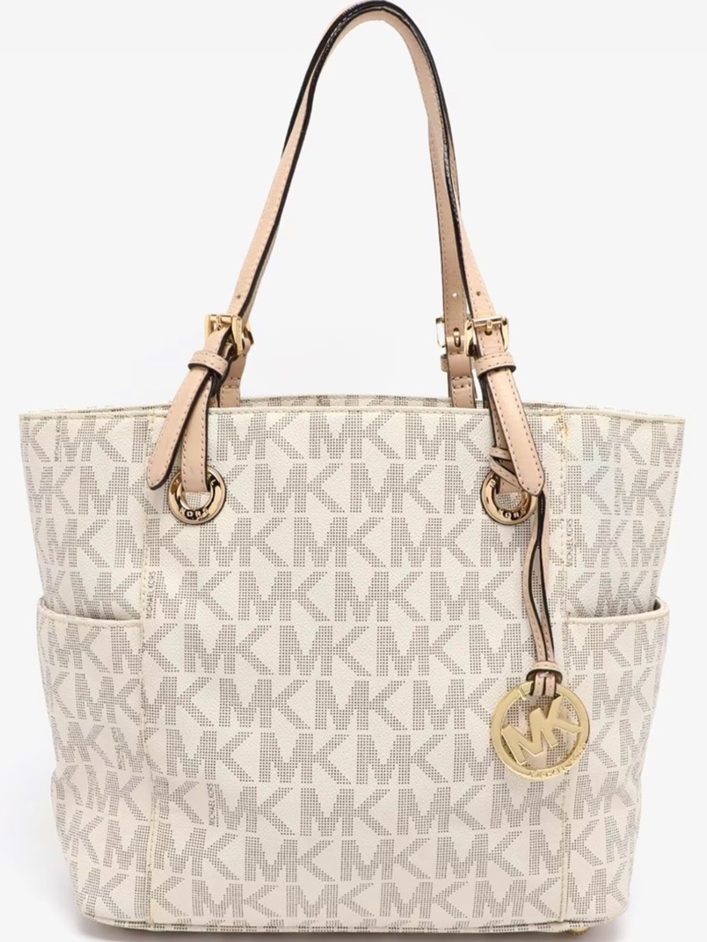 Michael Kors Jet Set Tote Bag In Vanilla Monogram Logo Print Pattern